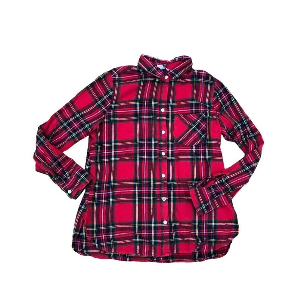 OLD NAVY Classic T Shirt Flannel Shirt Women's LARGE Button Up Top Plaid Red‌‌